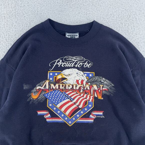 Vintage Lee Sweatshirt Mens L Proud To Be American Eagle Flag USA Crewneck 90s - Picture 1 of 12